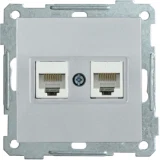 IEK Розетка 2-местная компьютерная РК10-2-Б RJ45 Cat5e BOLERO серебряный