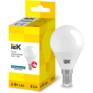 IEK Лампа светодиодная ALFA G45 шар 6Вт 230В 4000К E14 - LLA-G45-6-230-40-E14 IEK Лампа светодиодная ALFA G45 шар 6Вт 230В 4000К E14 - LLA-G45-6-230-40-E14