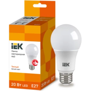 IEK Лампа светодиодная A60 шар 20Вт 230В 3000К E27 - LLE-A60-20-230-30-E27 IEK Лампа светодиодная A60 шар 20Вт 230В 3000К E27 - LLE-A60-20-230-30-E27
