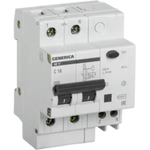 IEK Дифференциальный автоматический выключатель АД12 2Р 16А 30мА GENERICA - MAD15-2-016-C-030 IEK Дифференциальный автоматический выключатель АД12 2Р 16А 30мА GENERICA - MAD15-2-016-C-030
