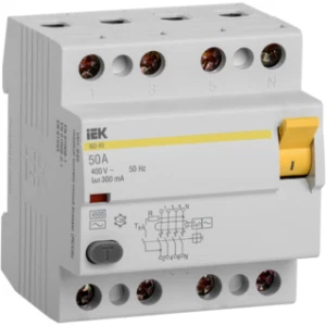 IEK Выключатель дифференциальный (УЗО) ВД1-63 4Р 50А 300мА - MDV10-4-050-300 IEK Выключатель дифференциальный (УЗО) ВД1-63 4Р 50А 300мА - MDV10-4-050-300